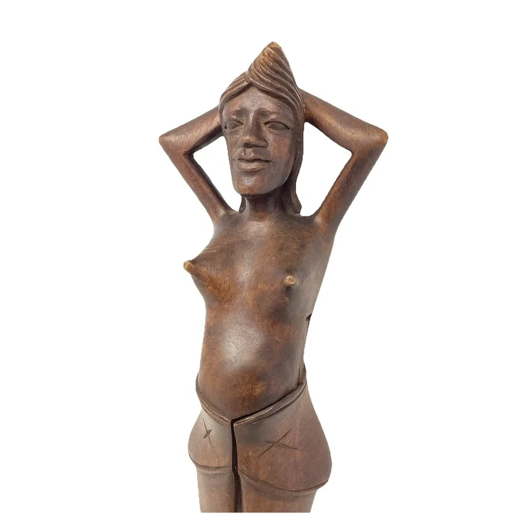 Vintage Hand Carved Wooden Nutcracker Nude Naked Lady Woman 14